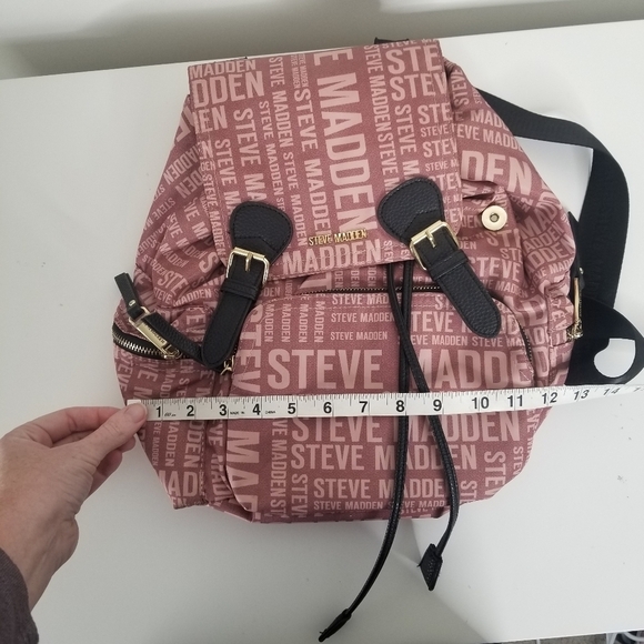 Steve Madden Branded Satin Drawstring Backpack Blush Pink - Picture 10 of 14
